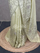 SEMI TUSSAR APPLIQUE EMBROIDERY SAREE