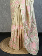 SEMI TUSSAR APPLIQUE EMBROIDERY SAREE