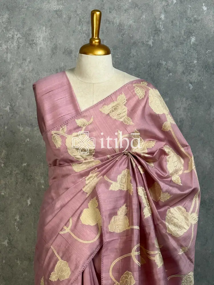 SEMI TUSSAR APPLIQUE EMBROIDERY SAREE