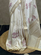 SEMI TUSSAR APPLIQUE EMBROIDERY SAREE