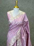 SEMI TUSSAR APPLIQUE EMBROIDERY SAREE
