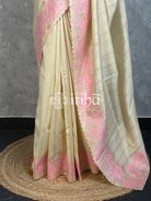 SEMI TUSSAR APPLIQUE EMBROIDERY SAREE