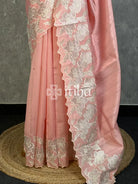 SEMI TUSSAR APPLIQUE EMBROIDERY SAREE