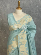 SEMI TUSSAR APPLIQUE EMBROIDERY SAREE