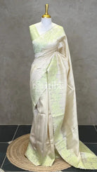 SEMI TUSSAR APPLIQUE EMBROIDERY SAREE - LIGHT GREEN