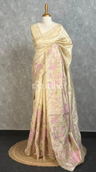 SEMI TUSSAR APPLIQUE EMBROIDERY SAREE - MAUVE PINK