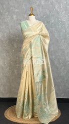 SEMI TUSSAR APPLIQUE EMBROIDERY SAREE - MINT GREEN