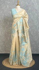 SEMI TUSSAR APPLIQUE EMBROIDERY SAREE - PASTEL AQUA BLUE