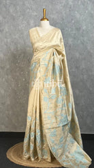SEMI TUSSAR APPLIQUE EMBROIDERY SAREE - PASTEL BLUE