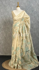 SEMI TUSSAR APPLIQUE EMBROIDERY SAREE - PASTEL GREEN