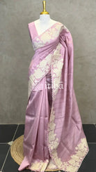 SEMI TUSSAR APPLIQUE EMBROIDERY SAREE - PASTEL LAVENDER
