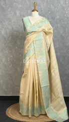 SEMI TUSSAR APPLIQUE EMBROIDERY SAREE - PASTEL MINT GREEN