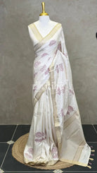 SEMI TUSSAR APPLIQUE EMBROIDERY SAREE