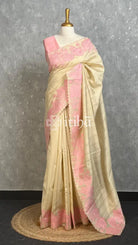 SEMI TUSSAR APPLIQUE EMBROIDERY SAREE - PEACH PINK