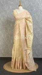SEMI TUSSAR APPLIQUE EMBROIDERY SAREE - PEACH PINK