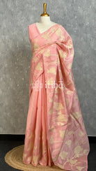 SEMI TUSSAR APPLIQUE EMBROIDERY SAREE - PEACH PINK