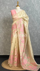 SEMI TUSSAR APPLIQUE EMBROIDERY SAREE - PEACH PINK