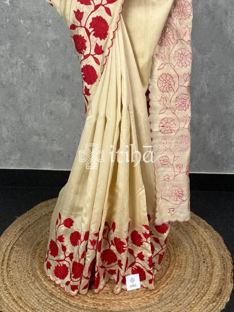 SEMI TUSSAR APPLIQUE SAREE