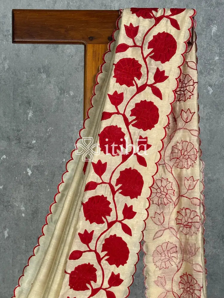 SEMI TUSSAR APPLIQUE SAREE