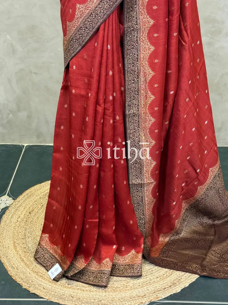 SEMI TUSSAR BANARASI SAREE - BRICK RED