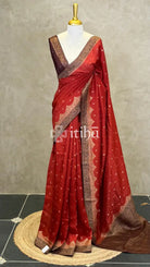 SEMI TUSSAR BANARASI SAREE - BRICK RED
