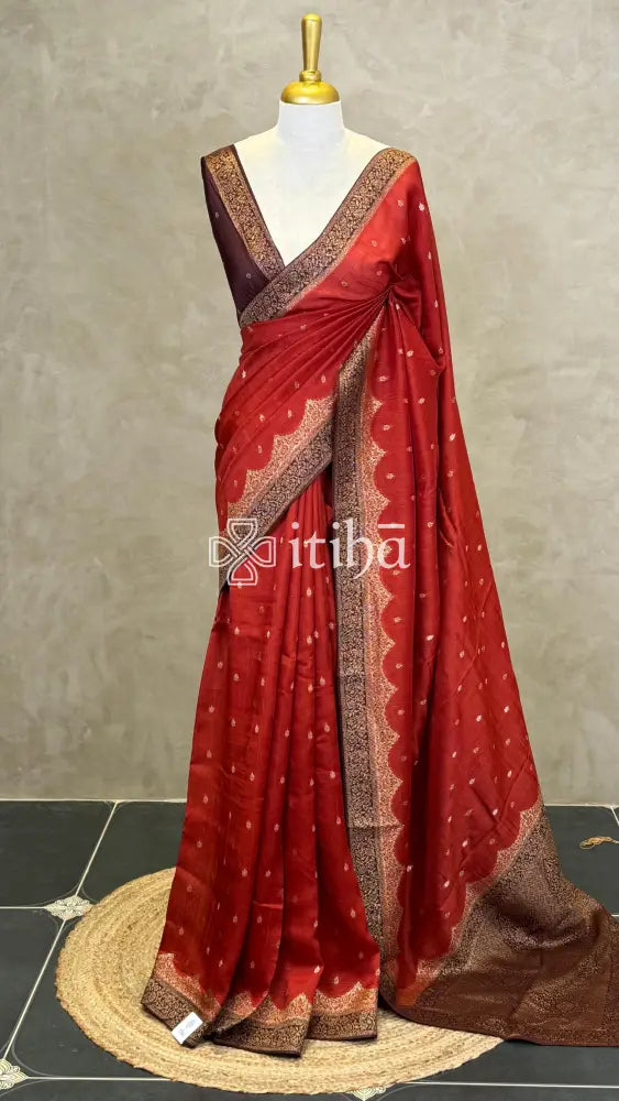 SEMI TUSSAR BANARASI SAREE - BRICK RED