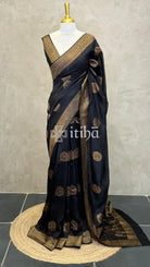 SEMI TUSSAR BANARASI SAREE - Black