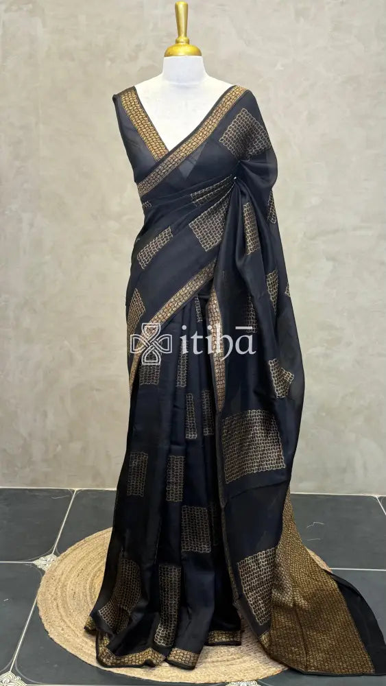 SEMI TUSSAR BANARASI SAREE - Black