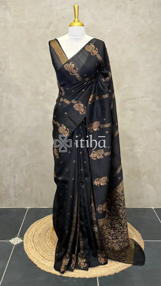 SEMI TUSSAR BANARASI SAREE - Black