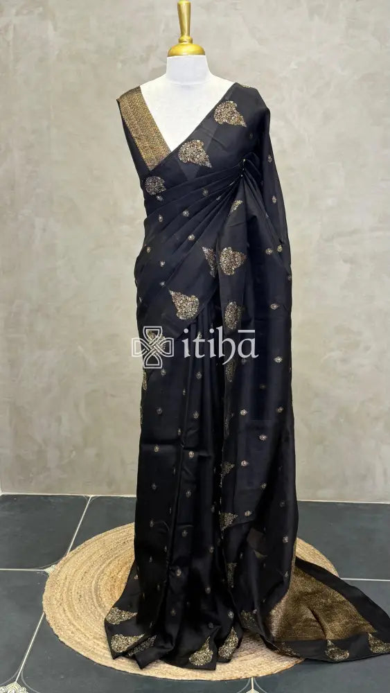 SEMI TUSSAR BANARASI SAREE - Black