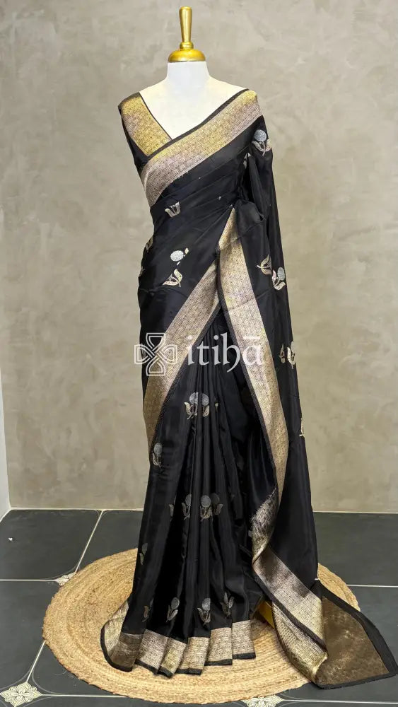 SEMI TUSSAR BANARASI SAREE - Black