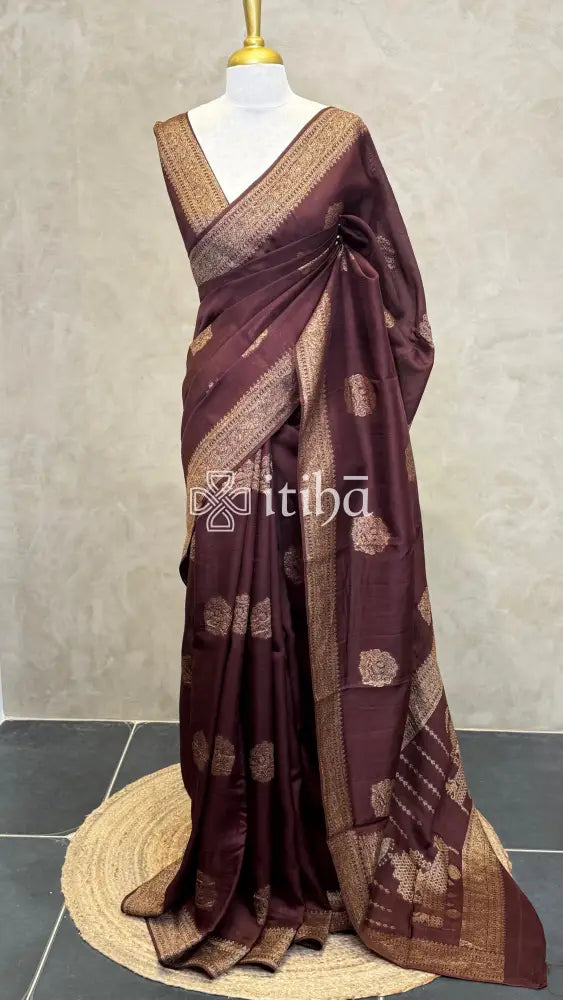 SEMI TUSSAR BANARASI SAREE - Brown