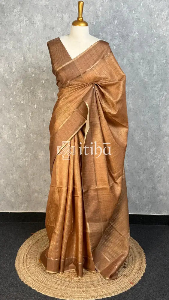 SEMI TUSSAR BANARASI SAREE - BURNT COPPER