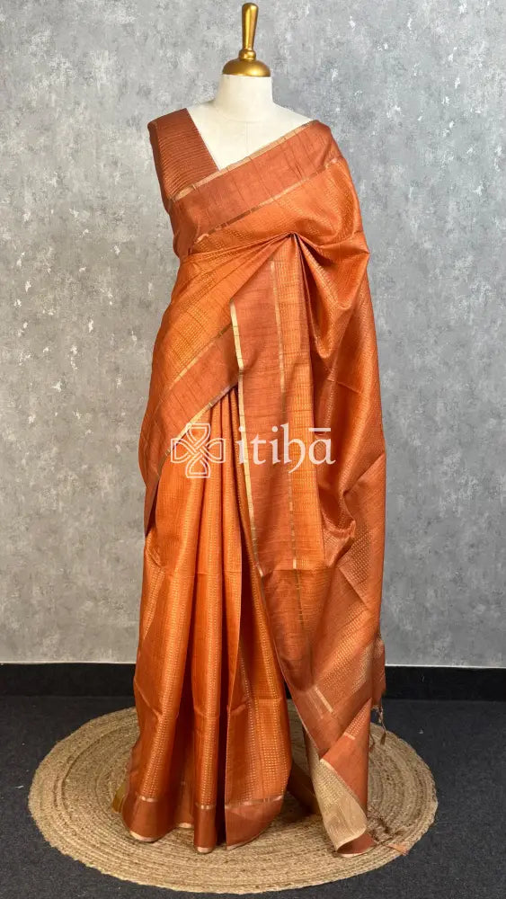 SEMI TUSSAR BANARASI SAREE - BURNT ORANGE