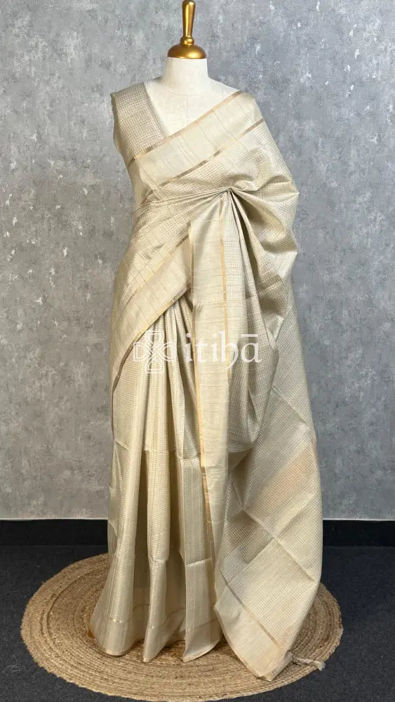 SEMI TUSSAR BANARASI SAREE - CHAMPAGNE BEIGE