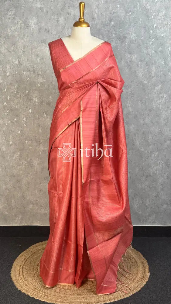 SEMI TUSSAR BANARASI SAREE - CORAL PINK