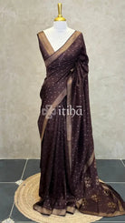 SEMI TUSSAR BANARASI SAREE - DARK BROWN