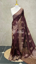 SEMI TUSSAR BANARASI SAREE - DARK BROWN