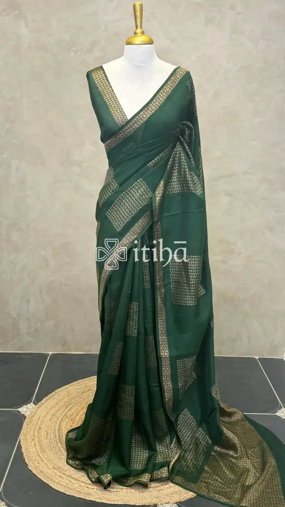 SEMI TUSSAR BANARASI SAREE - DEEP GREEN