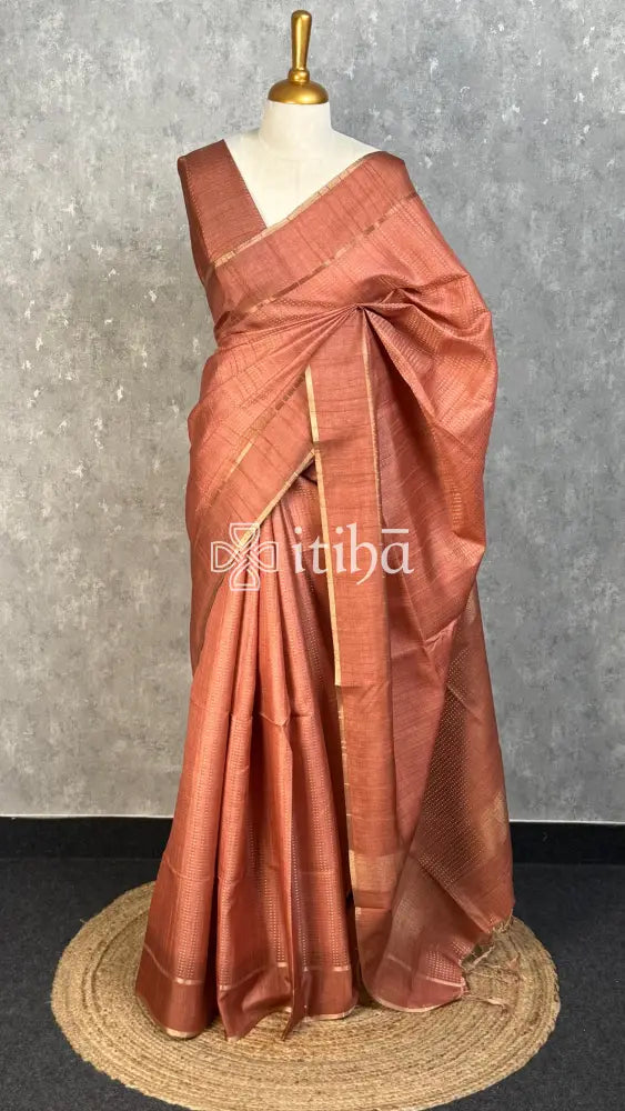 SEMI TUSSAR BANARASI SAREE - DUSTY CORAL