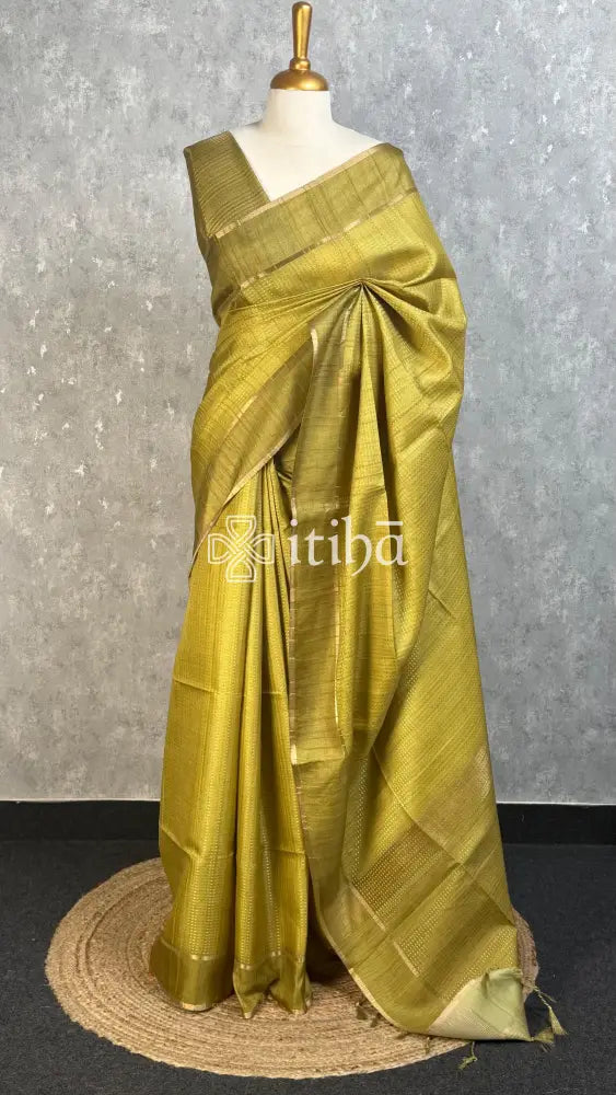 SEMI TUSSAR BANARASI SAREE - DUSTY OLIVE GREEN