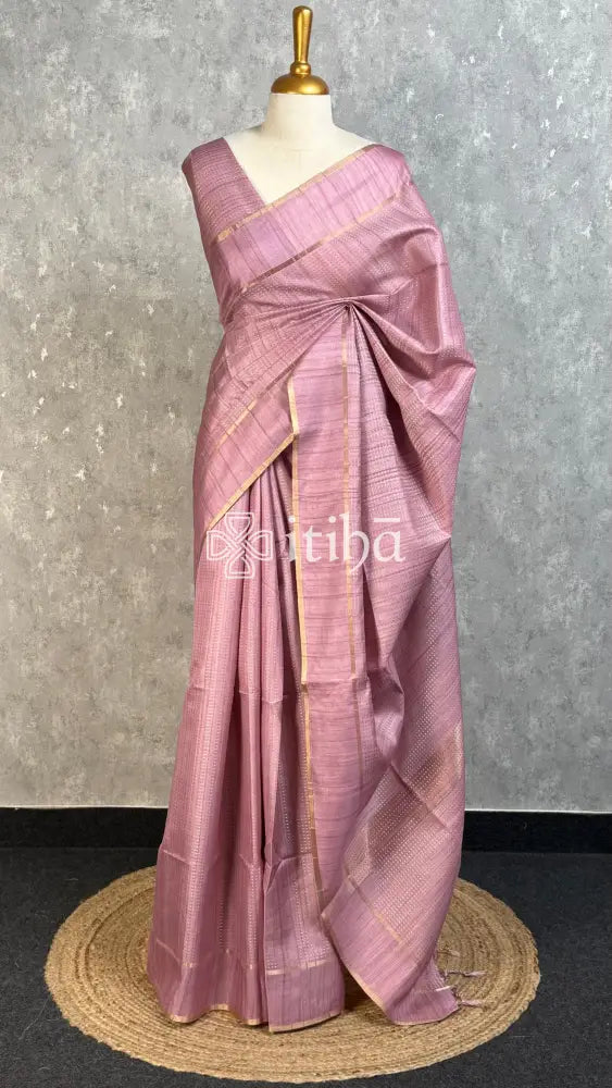SEMI TUSSAR BANARASI SAREE - DUSTY ROSE PINK