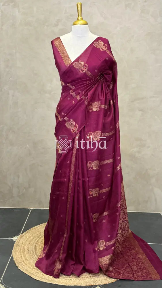 SEMI TUSSAR BANARASI SAREE - GRAPE WINE