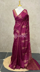 SEMI TUSSAR BANARASI SAREE - GRAPE WINE