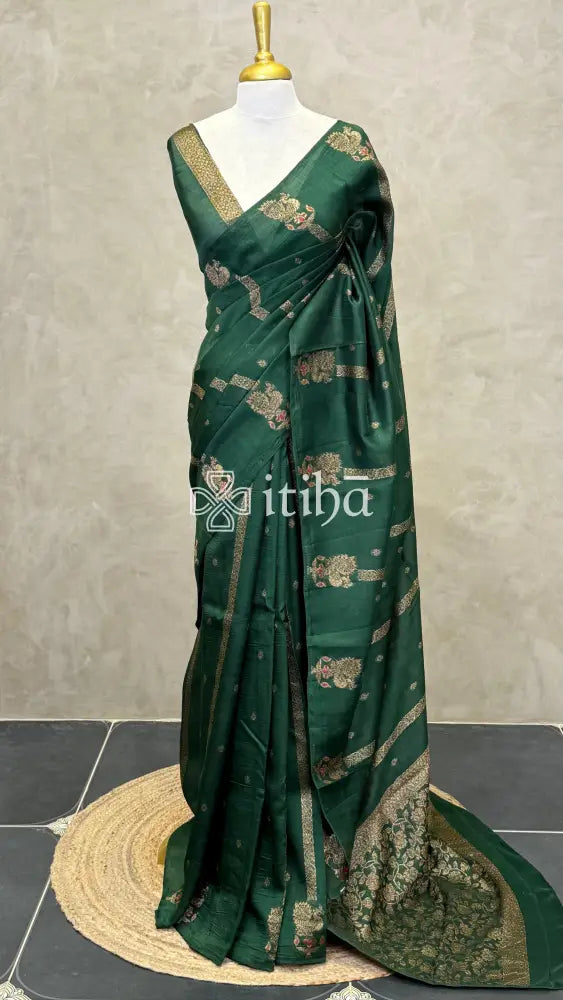 SEMI TUSSAR BANARASI SAREE - Green