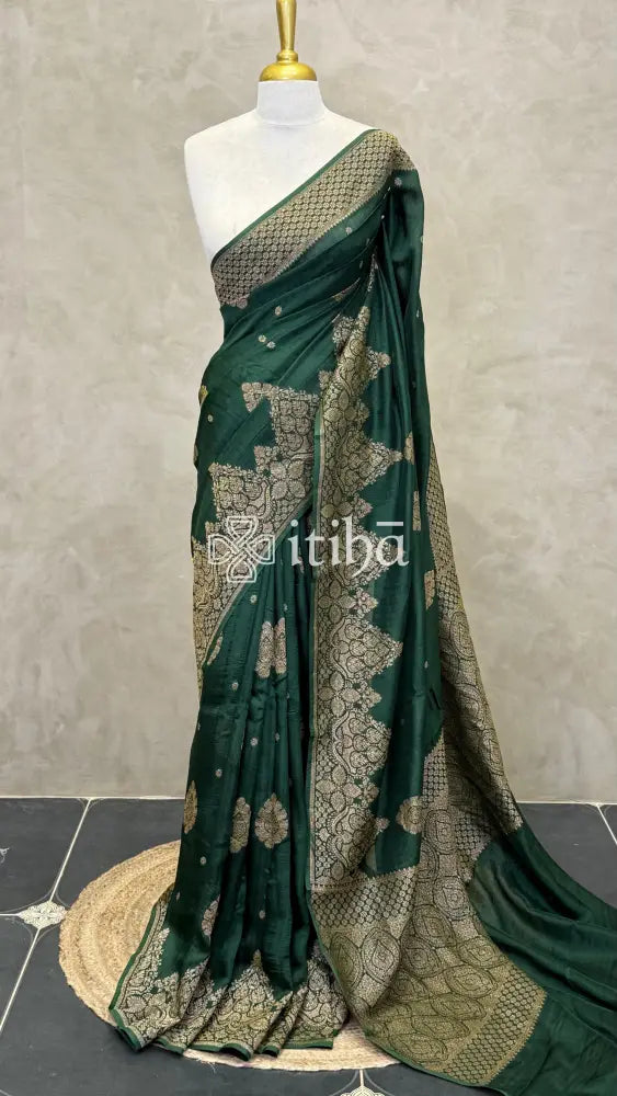 SEMI TUSSAR BANARASI SAREE - Green