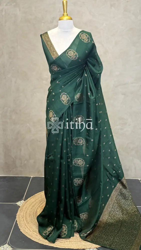 SEMI TUSSAR BANARASI SAREE - Green