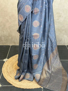 SEMI TUSSAR BANARASI SAREE - GREYISH BLUE