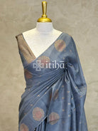 SEMI TUSSAR BANARASI SAREE - GREYISH BLUE