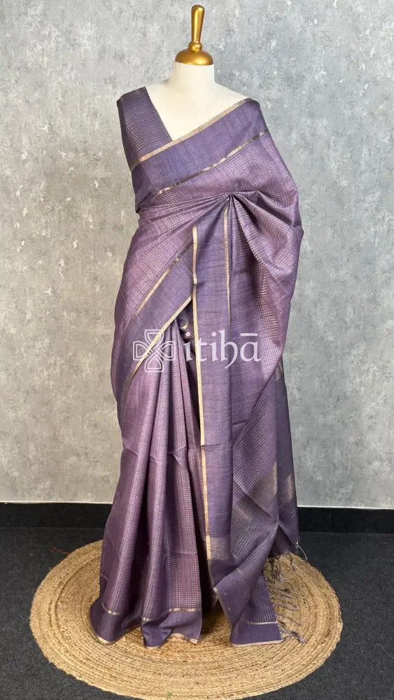 SEMI TUSSAR BANARASI SAREE - LAVENDER GREY